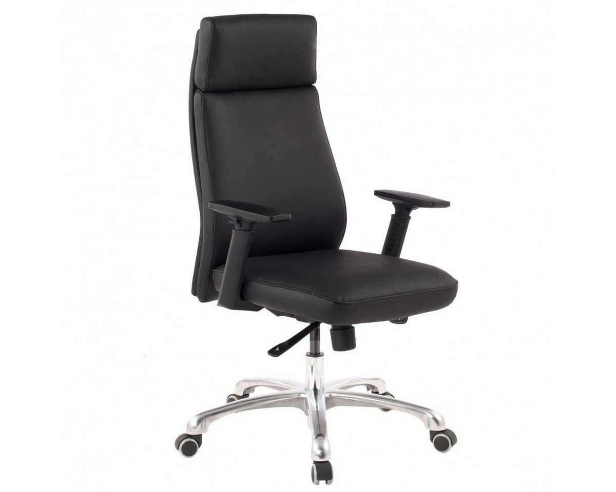 furnicato Bürostuhl PORTO Echt-Leder Schwarz ergonomisch mit Kopfstütze, Design Chefsessel von furnicato