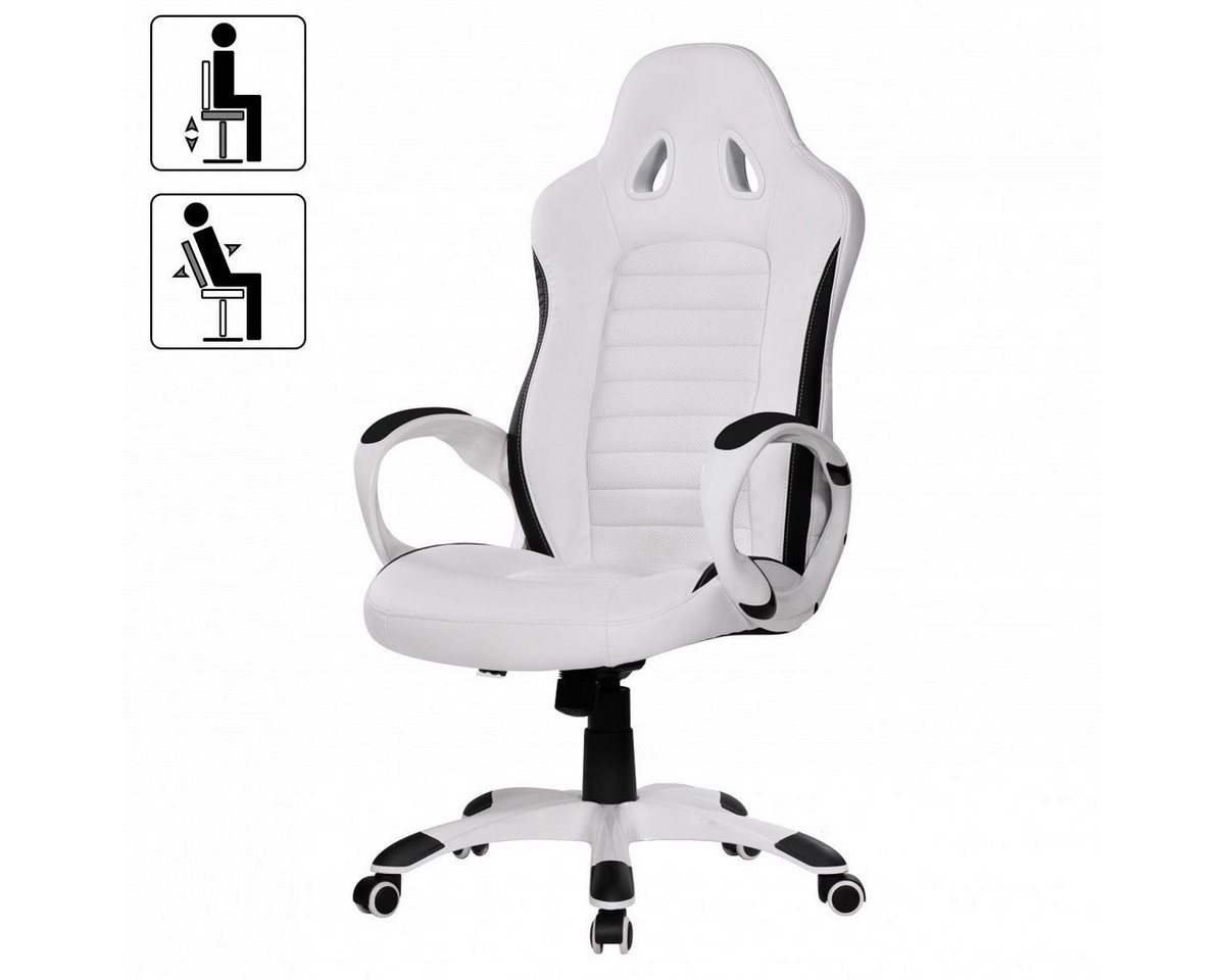 furnicato Bürostuhl Weiß Gaming Chefsessel mit Armlehne gepolstert 110 kg Sport-Sitz von furnicato