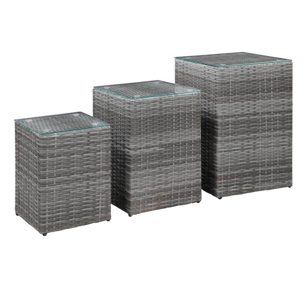 furnicato Couchtisch Beistelltische 3 Stk. mit Glasplatte Grau Poly Rattan (1-St) von furnicato
