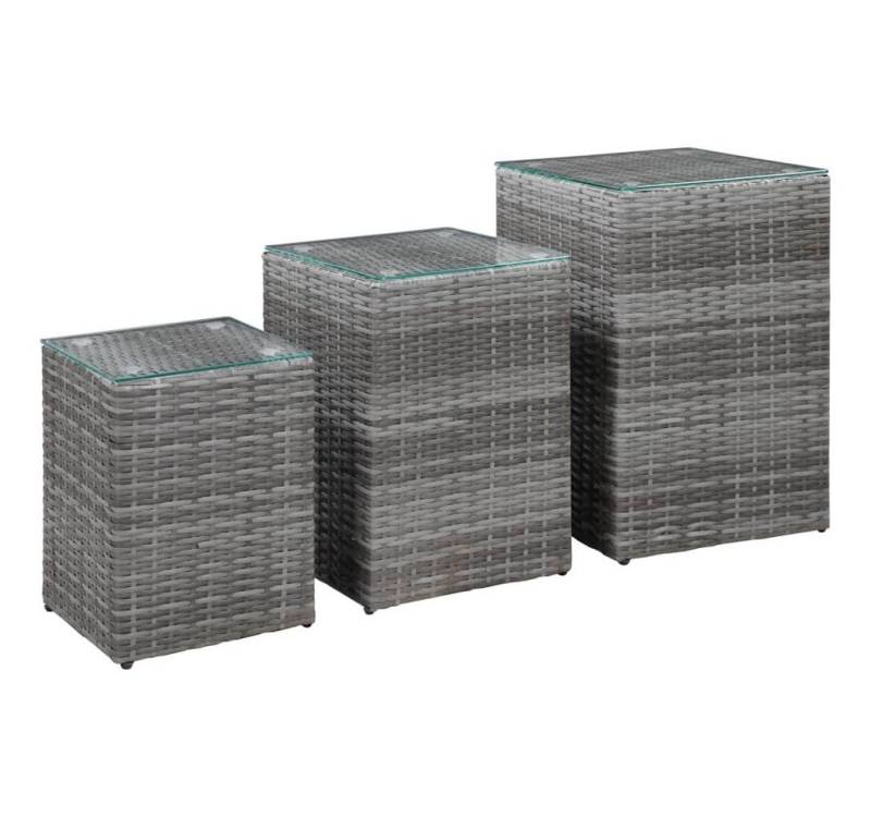 furnicato Couchtisch Beistelltische 3 Stk. mit Glasplatte Grau Poly Rattan (1-St) von furnicato