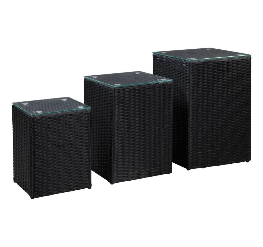 furnicato Couchtisch Beistelltische 3 Stk. mit Glasplatte Schwarz Poly Rattan (1-St) von furnicato