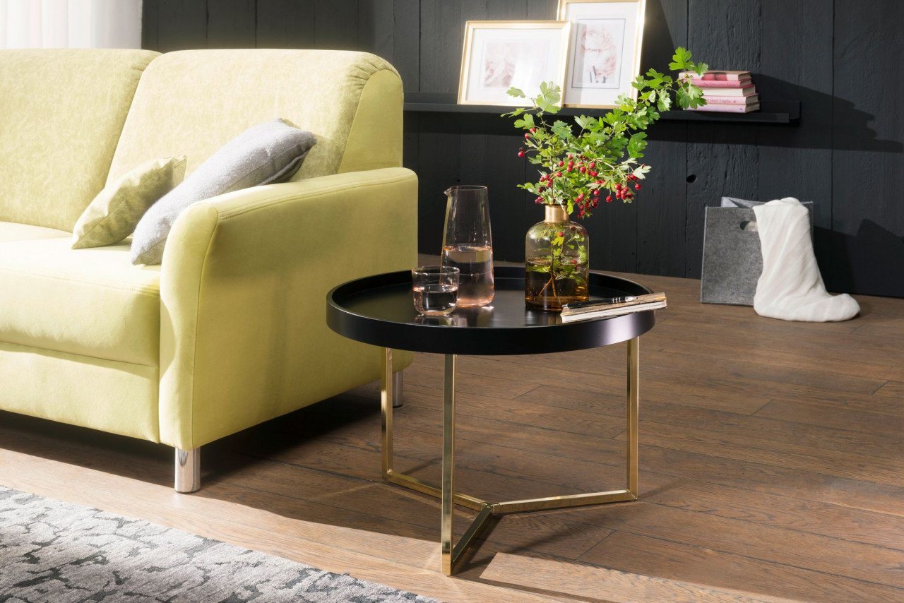 furnicato Couchtisch EVA 58,5x42x58,5cm Schwarz / Gold Sofatisch Metall Rund von furnicato