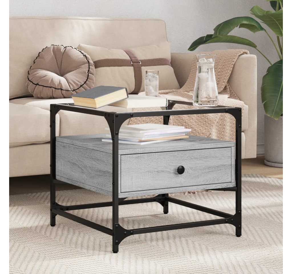 furnicato Couchtisch mit Glasplatte Grau Sonoma 50x50x45 cm Stahl (1-St) von furnicato