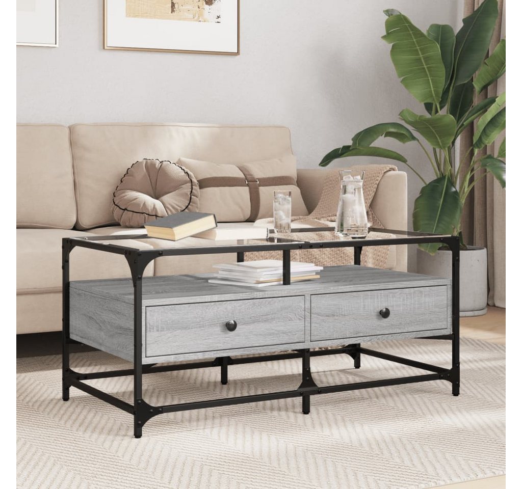 furnicato Couchtisch mit Glasplatte Grau Sonoma 98,5x50x45 cm Stahl (1-St) von furnicato