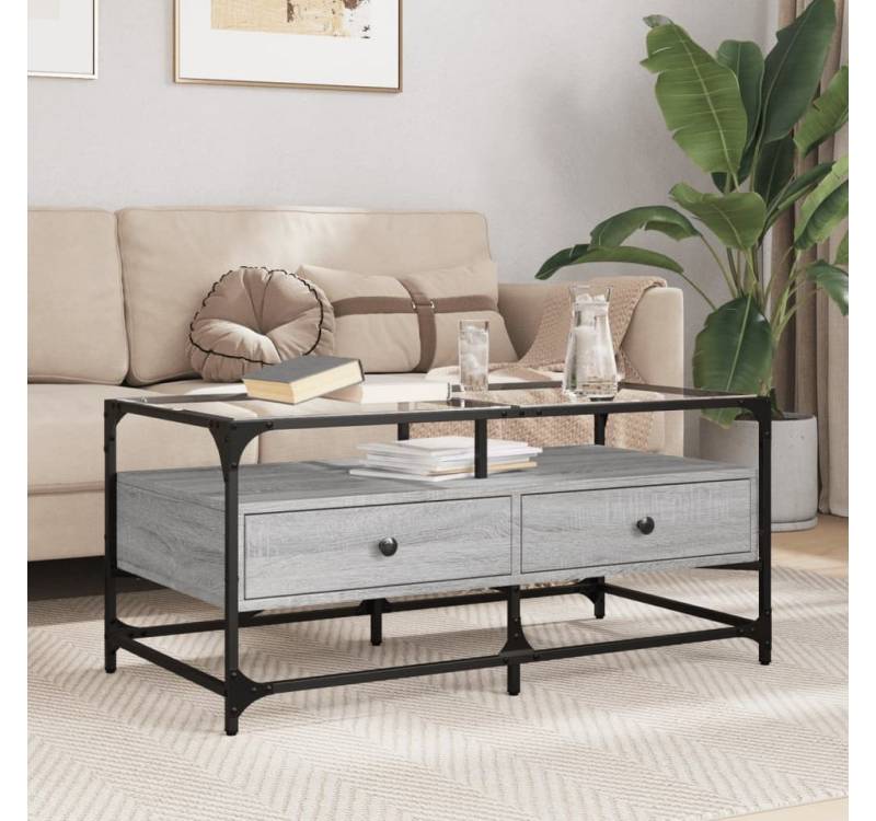 furnicato Couchtisch mit Glasplatte Grau Sonoma 98,5x50x45 cm Stahl (1-St) von furnicato