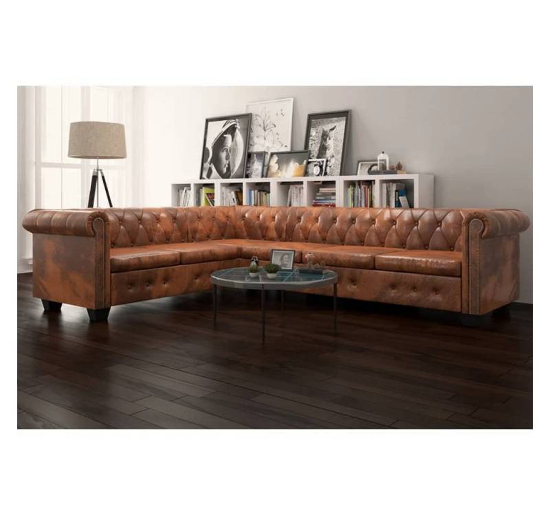 furnicato Ecksofa Chesterfield 6-Sitzer Kunstleder Braun furnicato Ecksofa Chesterfield 6-Sitzer Kunstleder Braun von furnicato