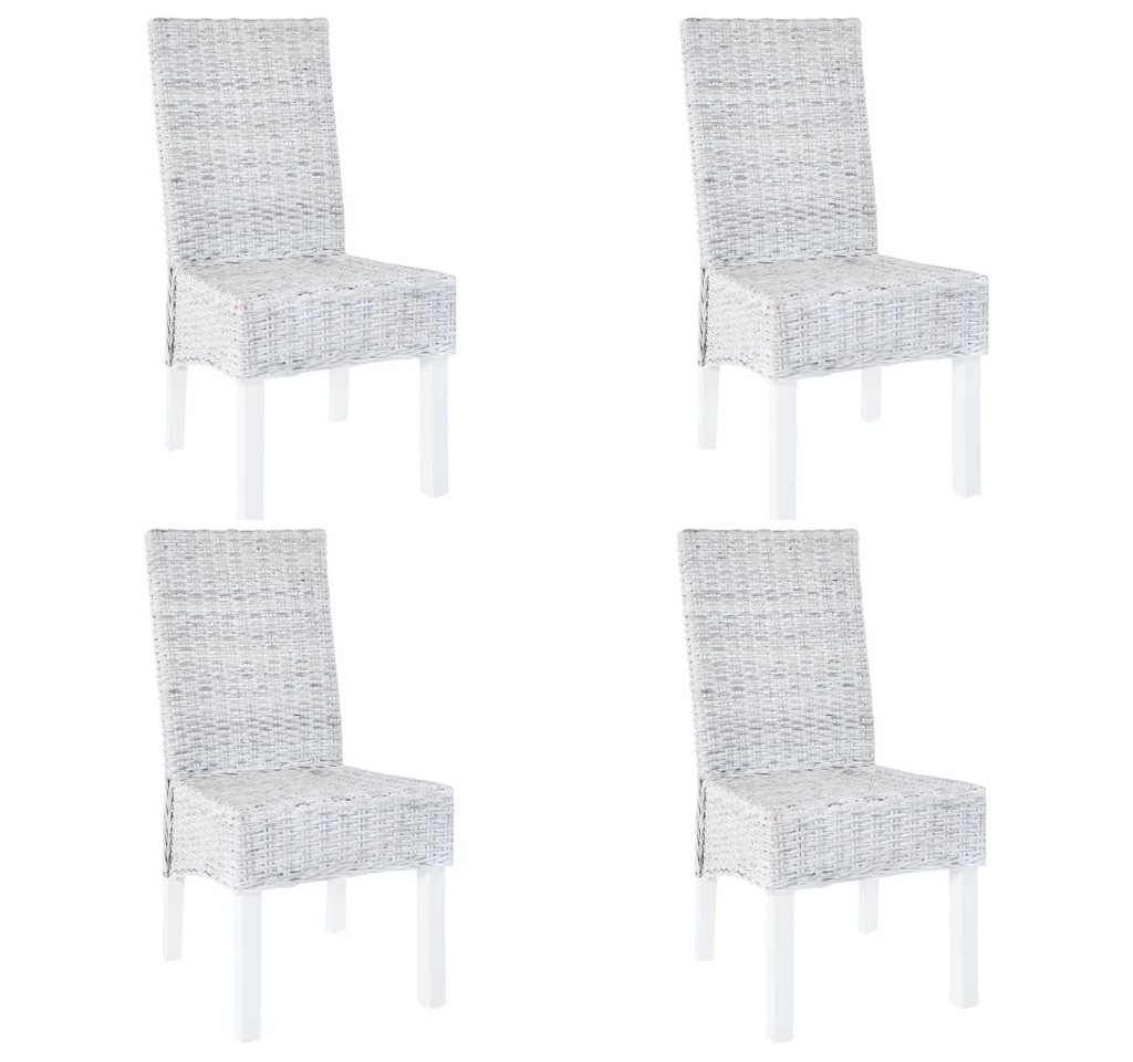 furnicato Esszimmerstuhl Esszimmerstühle 4 Stk. Weiß Kubu Rattan und Mangoholz (1 St) von furnicato