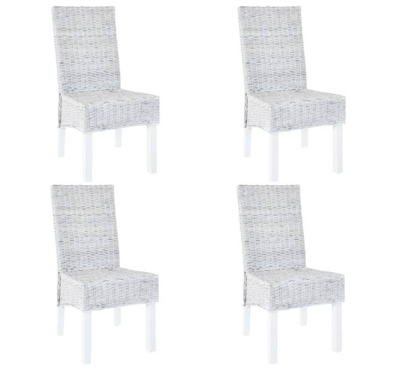 furnicato Esszimmerstuhl Esszimmerstühle 4 Stk. Weiß Kubu Rattan und Mangoholz (1 St) von furnicato