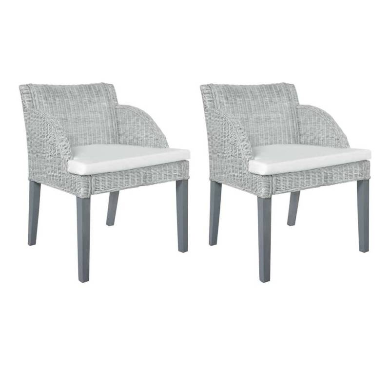 furnicato Esszimmerstuhl Esszimmerstühle mit Kissen 2 Stk. Grau Natur Rattan (1 St) von furnicato