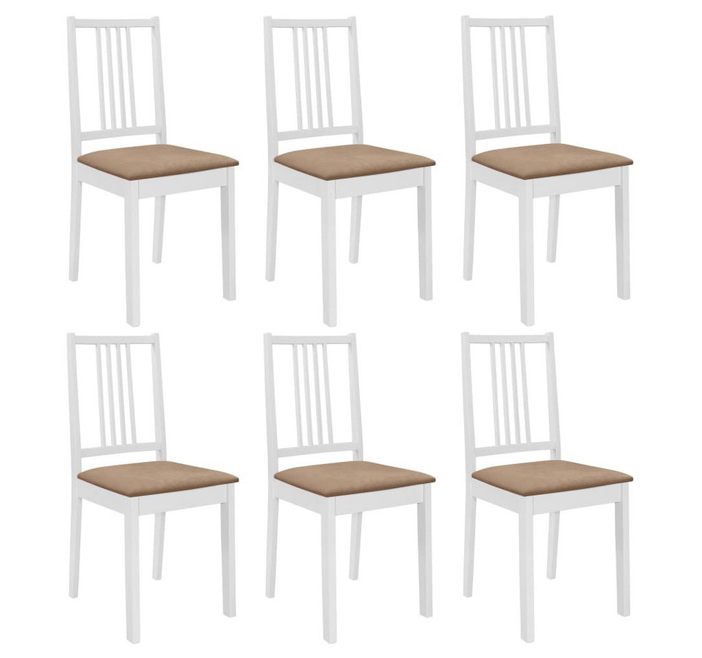 furnicato Esszimmerstuhl Esszimmerstühle mit Polstern 6 Stk. Weiß Massivholz (6 St) von furnicato