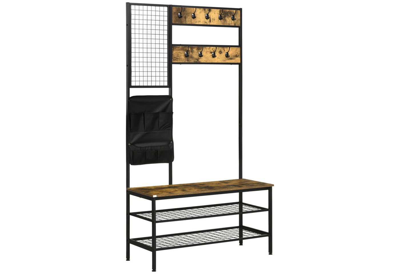 furnicato Garderobenständer Garderobe im Industriedesign, 1 Memoboard, 1 Schuhbank, 8 Kleiderhaken, (1 St) von furnicato
