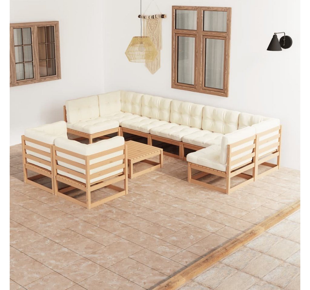 furnicato Garten-Essgruppe 10-tlg. Garten-Lounge-Set mit Kissen Honigbraun Massivholz von furnicato