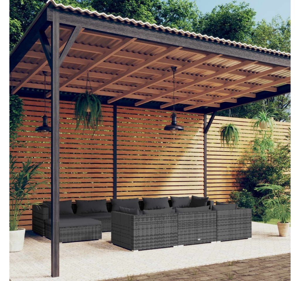 furnicato Garten-Essgruppe 10-tlg. Garten-Lounge-Set mit Kissen Grau Poly Rattan von furnicato