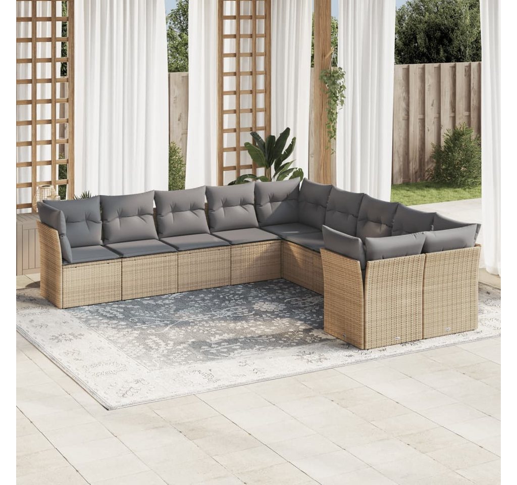 furnicato Garten-Essgruppe 10-tlg. Garten-Sofagarnitur mit Kissen Beige Poly Rattan, (Lounge-Set, 1-tlg) von furnicato