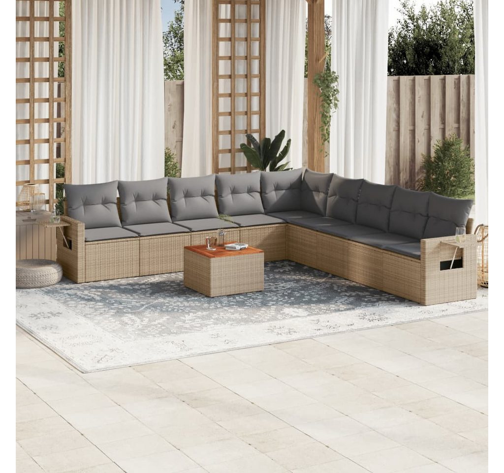 furnicato Garten-Essgruppe 10-tlg. Garten-Sofagarnitur mit Kissen Beige Poly Rattan, (Lounge-Set, 1-tlg) von furnicato