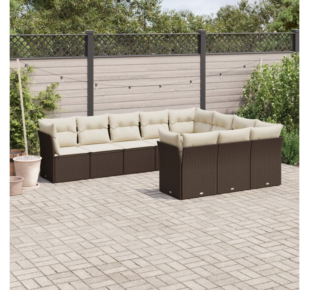 furnicato Garten-Essgruppe 10-tlg. Garten-Sofagarnitur mit Kissen Braun Poly Rattan, (Lounge-Set, 1-tlg) von furnicato