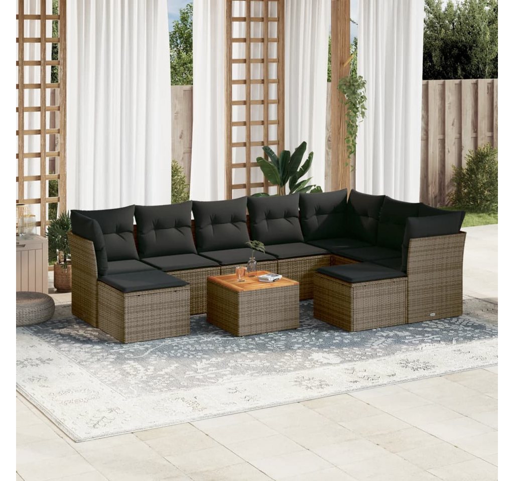 furnicato Garten-Essgruppe 10-tlg. Garten-Sofagarnitur mit Kissen Grau Poly Rattan, (Lounge-Set, 1-tlg) von furnicato