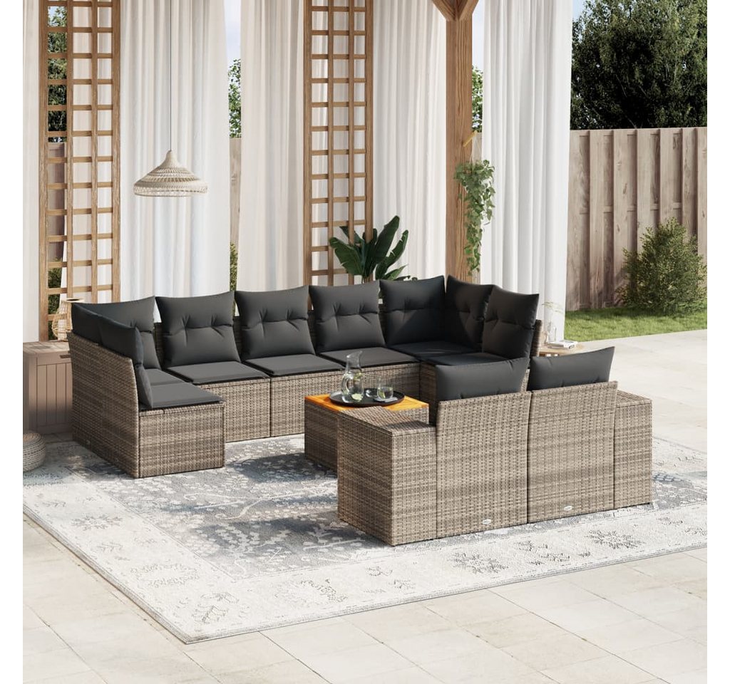 furnicato Garten-Essgruppe 10-tlg. Garten-Sofagarnitur mit Kissen Grau Poly Rattan, (Lounge-Set, 1-tlg) von furnicato