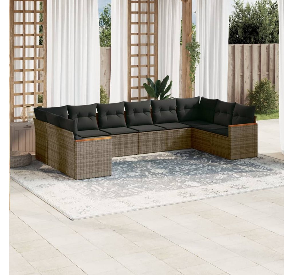 furnicato Garten-Essgruppe 10-tlg. Garten-Sofagarnitur mit Kissen Grau Poly Rattan, (Lounge-Set, 1-tlg) von furnicato