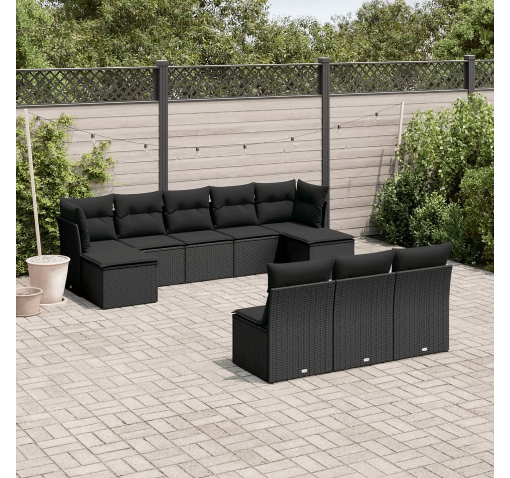 furnicato Garten-Essgruppe 10-tlg. Garten-Sofagarnitur mit Kissen Schwarz Poly Rattan, (Lounge-Set, 1-tlg) von furnicato