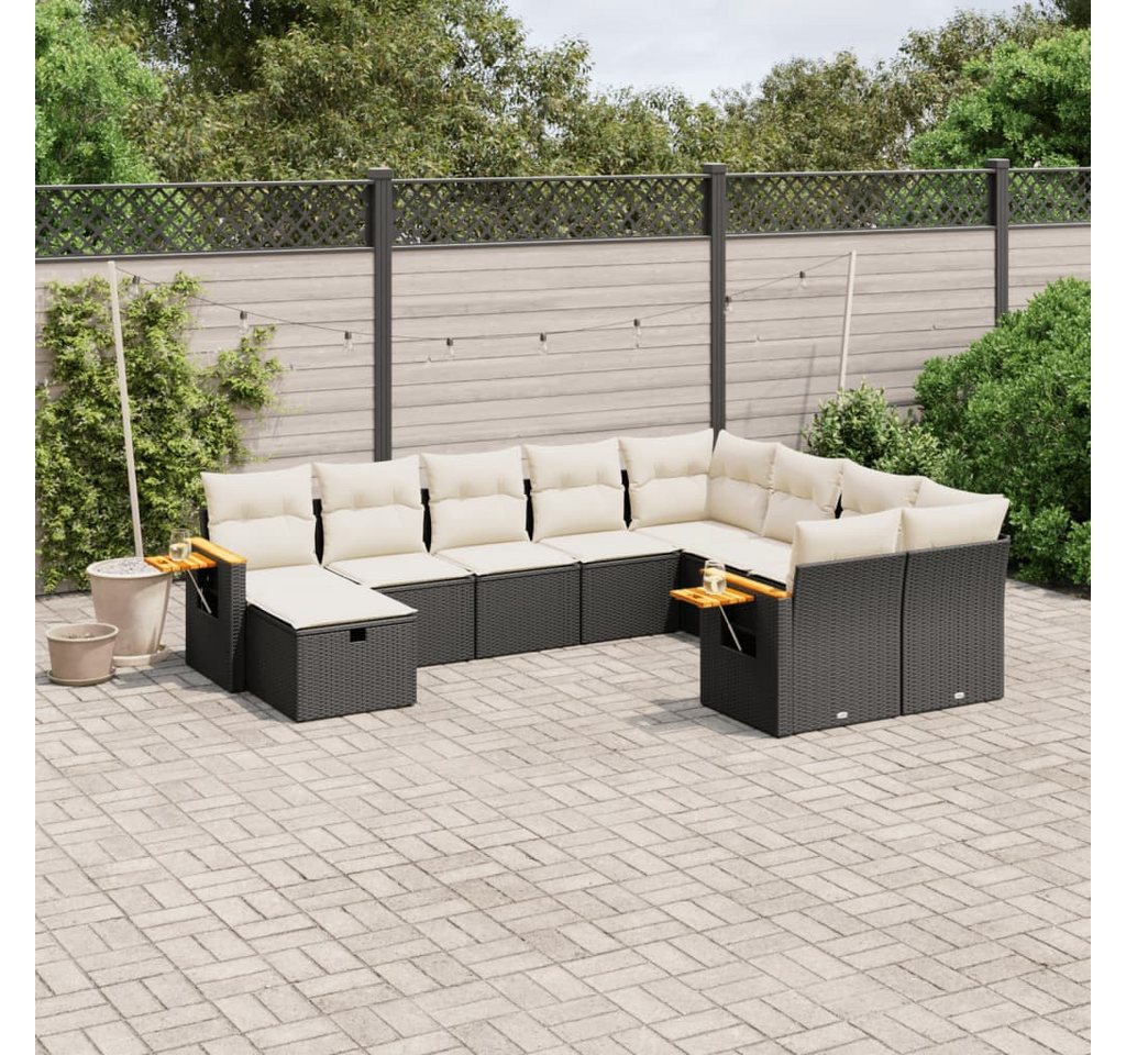 furnicato Garten-Essgruppe 10-tlg. Garten-Sofagarnitur mit Kissen Schwarz Poly Rattan, (Lounge-Set, 1-tlg) von furnicato