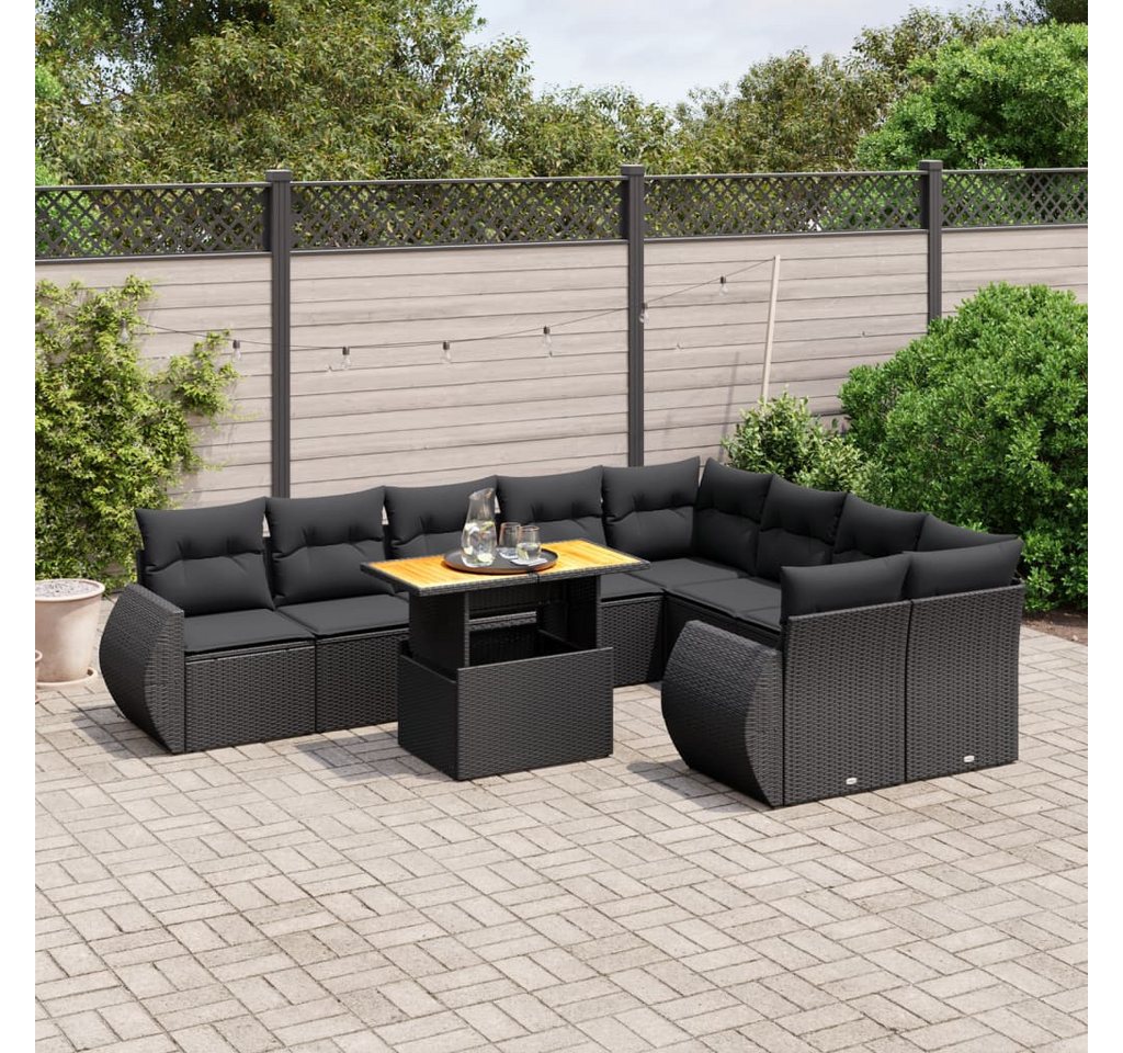 furnicato Garten-Essgruppe 10-tlg. Garten-Sofagarnitur mit Kissen Schwarz Poly Rattan, (Lounge-Set, 1-tlg) von furnicato