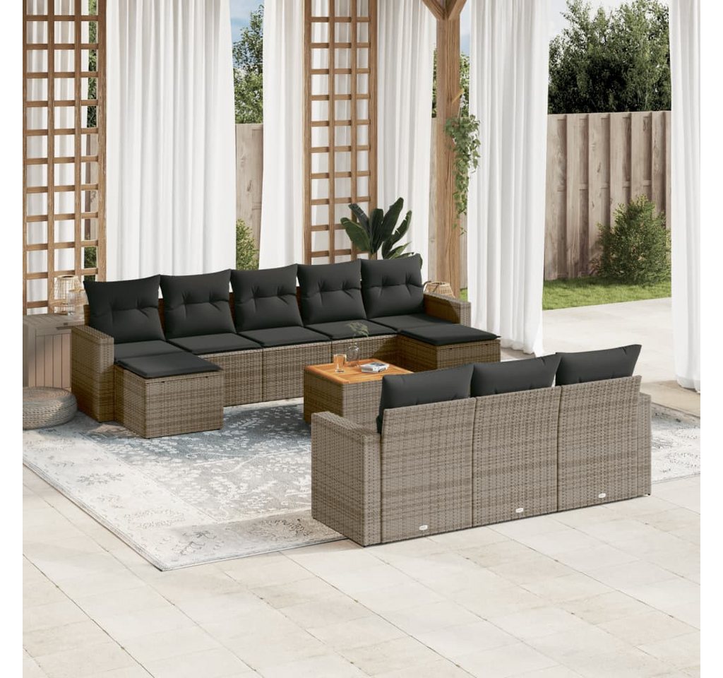 furnicato Garten-Essgruppe 11-tlg. Garten-Sofagarnitur mit Kissen Grau Poly Rattan, (Lounge-Set, 1-tlg) von furnicato