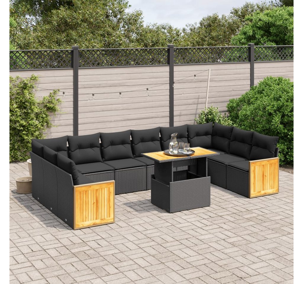 furnicato Garten-Essgruppe 11-tlg. Garten-Sofagarnitur mit Kissen Schwarz Poly Rattan, (1-tlg) von furnicato