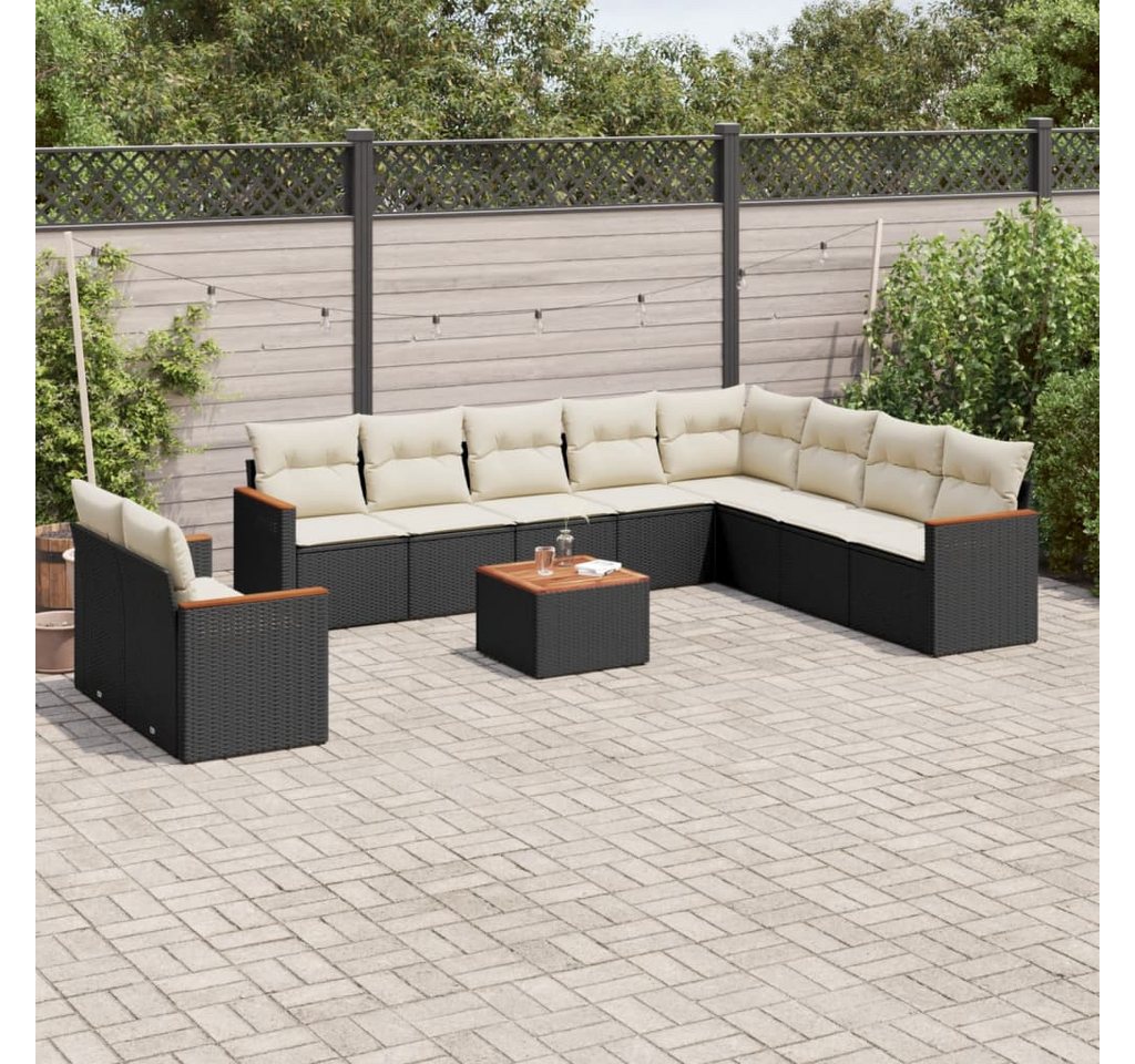 furnicato Garten-Essgruppe 11-tlg. Garten-Sofagarnitur mit Kissen Schwarz Poly Rattan, (Lounge-Set, 1-tlg) von furnicato