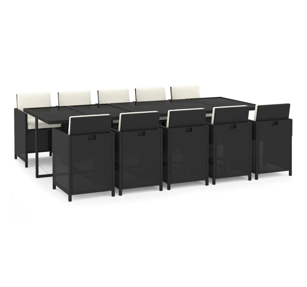 furnicato Garten-Essgruppe 11-tlg. mit Kissen Poly Rattan Schwarz, (1-tlg) von furnicato