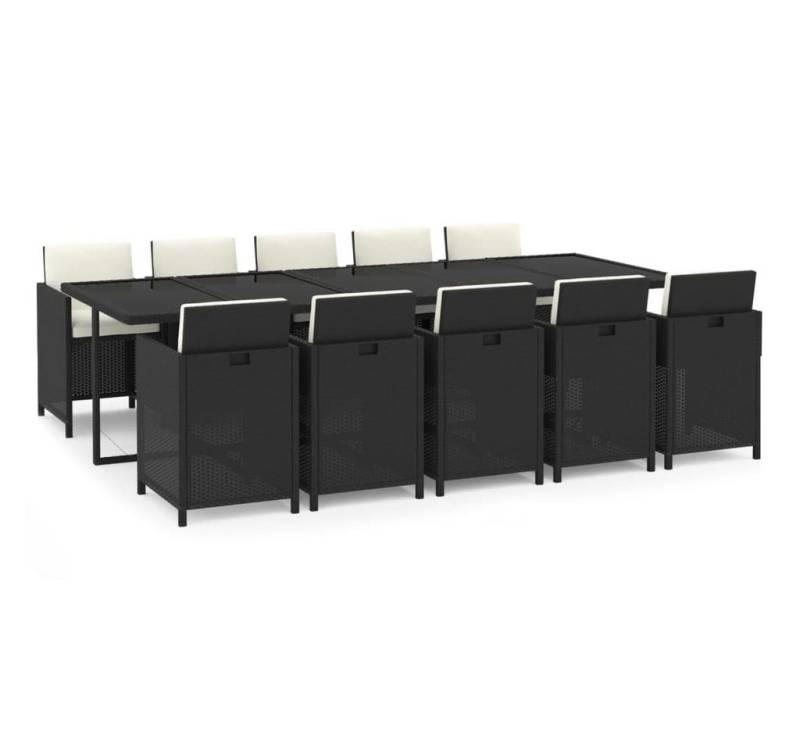 furnicato Garten-Essgruppe 11-tlg. mit Kissen Poly Rattan Schwarz, (1-tlg) von furnicato