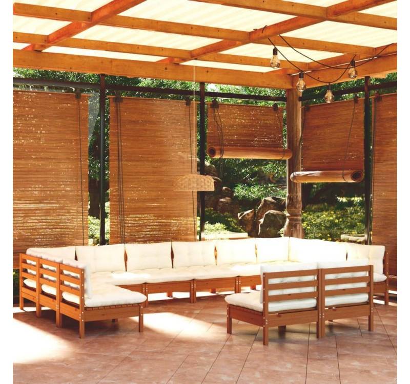 furnicato Garten-Essgruppe 12-tlg. Garten-Lounge-Set mit Kissen Honigbraun Kiefernholz von furnicato