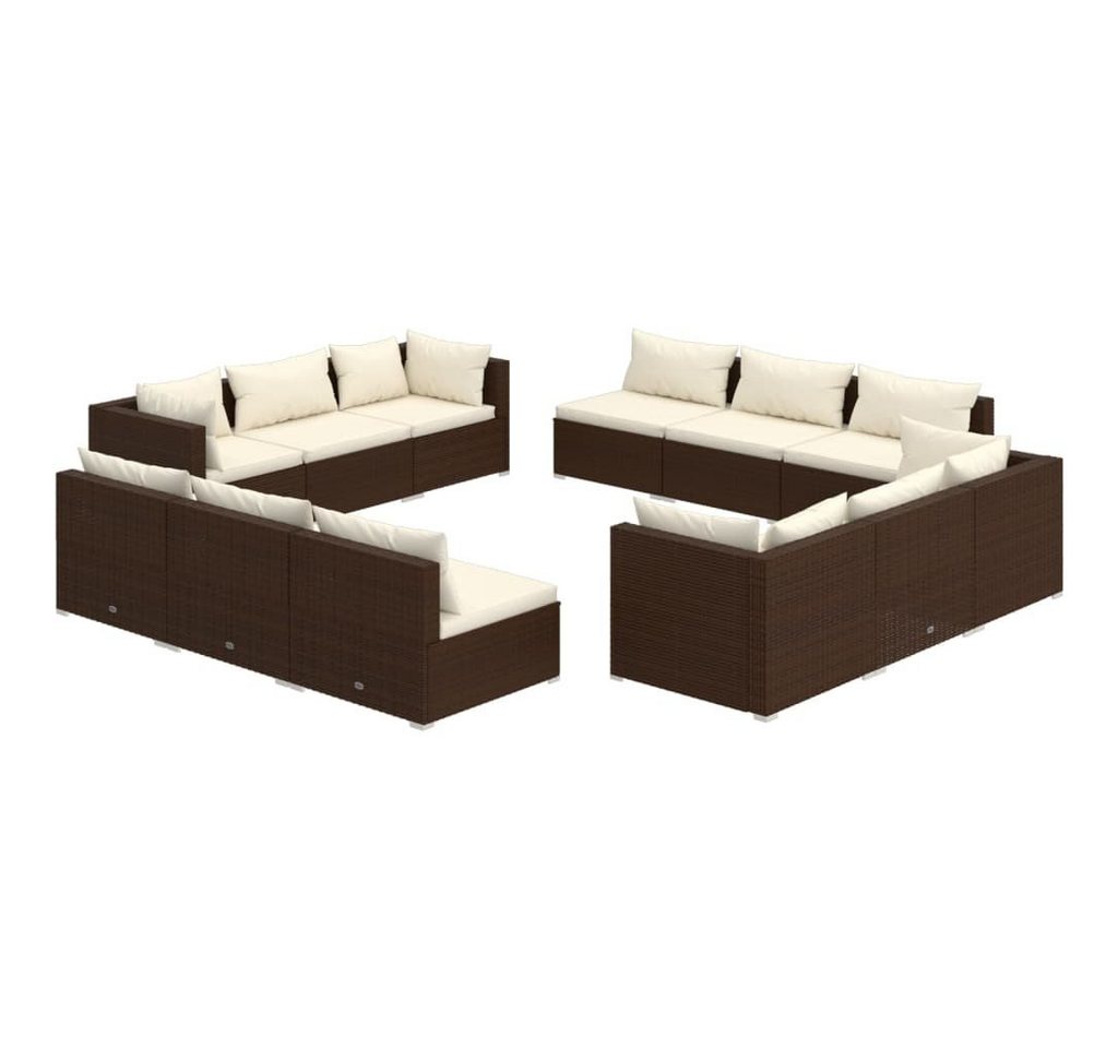 furnicato Garten-Essgruppe 12-tlg. Garten-Lounge-Set mit Kissen Poly Rattan Braun von furnicato