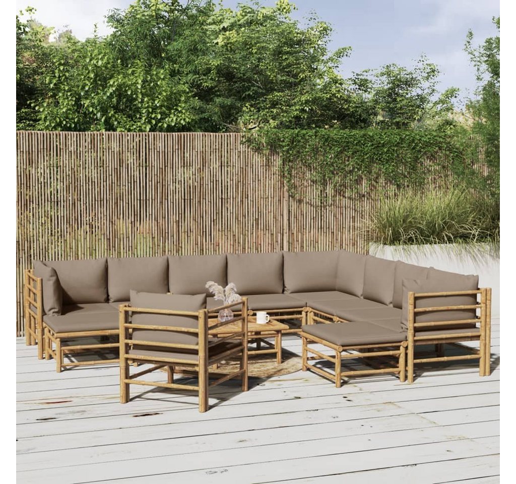 furnicato Garten-Essgruppe 12-tlg. Garten-Lounge-Set mit Kissen Taupe Bambus von furnicato