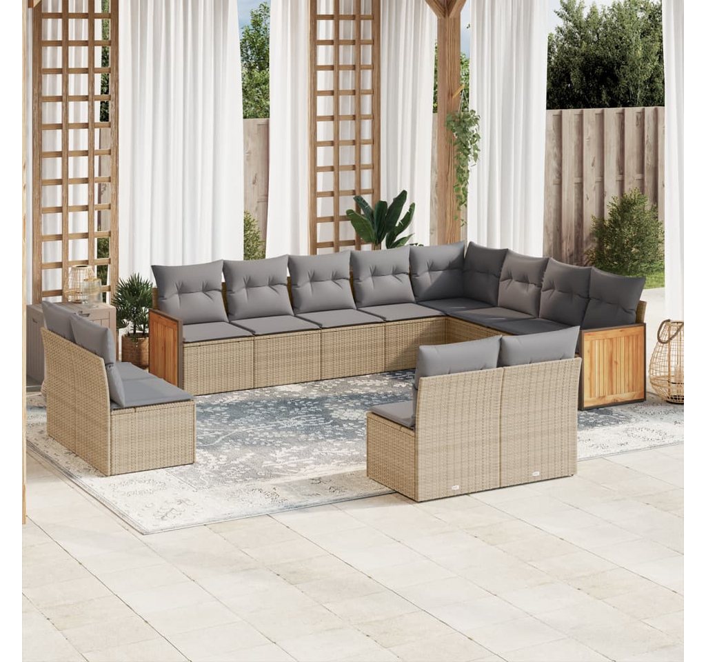 furnicato Garten-Essgruppe 12-tlg. Garten-Sofagarnitur mit Kissen Beige Poly Rattan, (Lounge-Set, 1-tlg) von furnicato