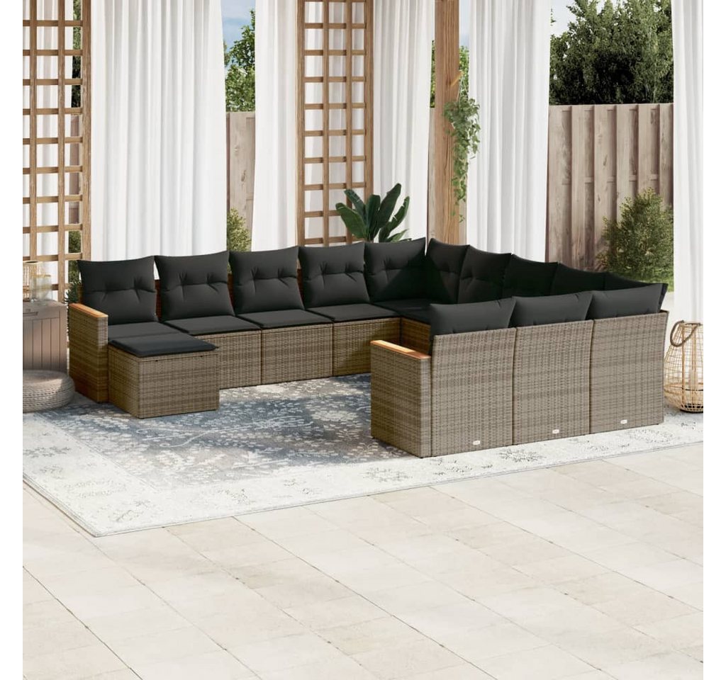 furnicato Garten-Essgruppe 12-tlg. Garten-Sofagarnitur mit Kissen Grau Poly Rattan, (Lounge-Set, 1-tlg) von furnicato