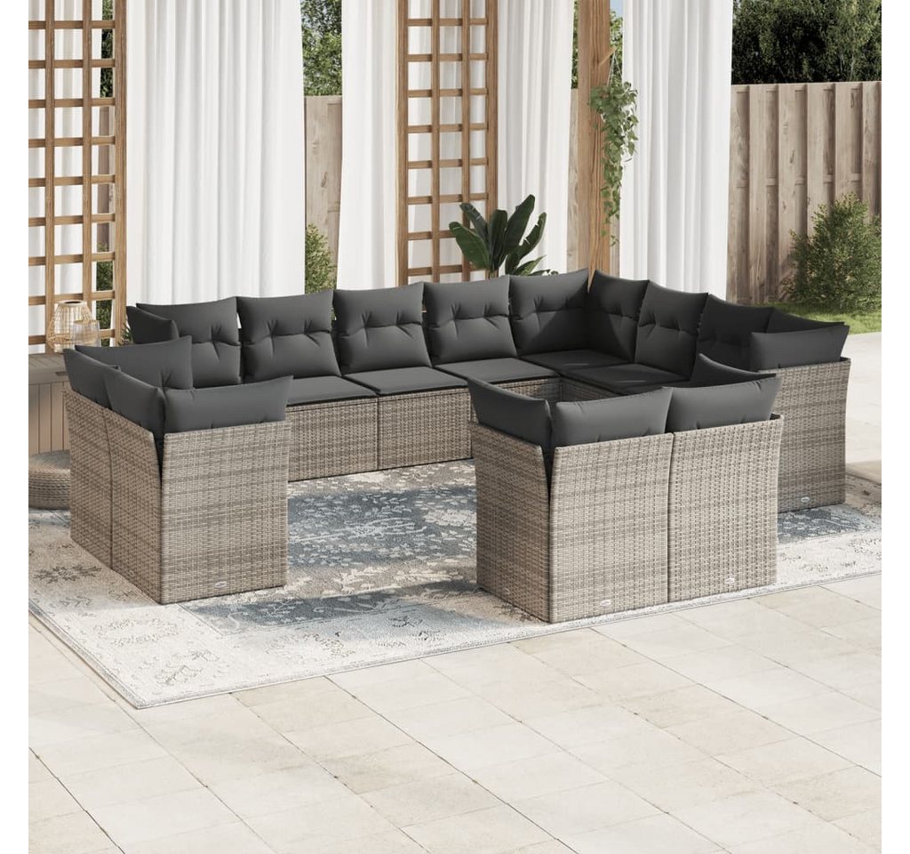 furnicato Garten-Essgruppe 12-tlg. Garten-Sofagarnitur mit Kissen Grau Poly Rattan, (Lounge-Set, 1-tlg) von furnicato