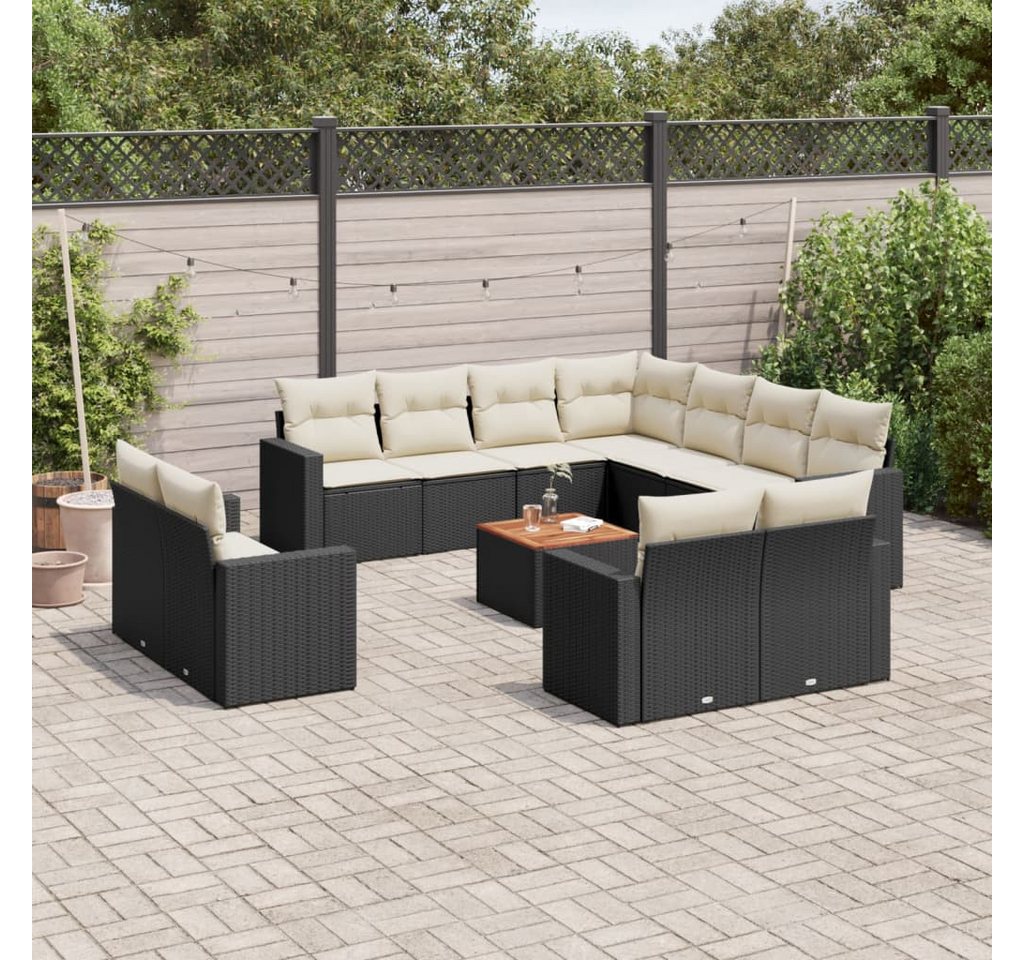 furnicato Garten-Essgruppe 12-tlg. Garten-Sofagarnitur mit Kissen Schwarz Poly Rattan, (Lounge-Set, 1-tlg) von furnicato