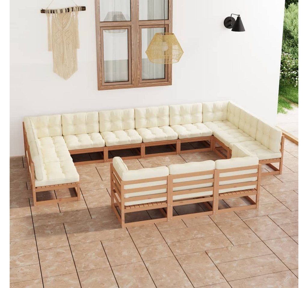 furnicato Garten-Essgruppe 13-tlg. Garten-Lounge-Set mit Kissen Honigbraun Massivholz von furnicato