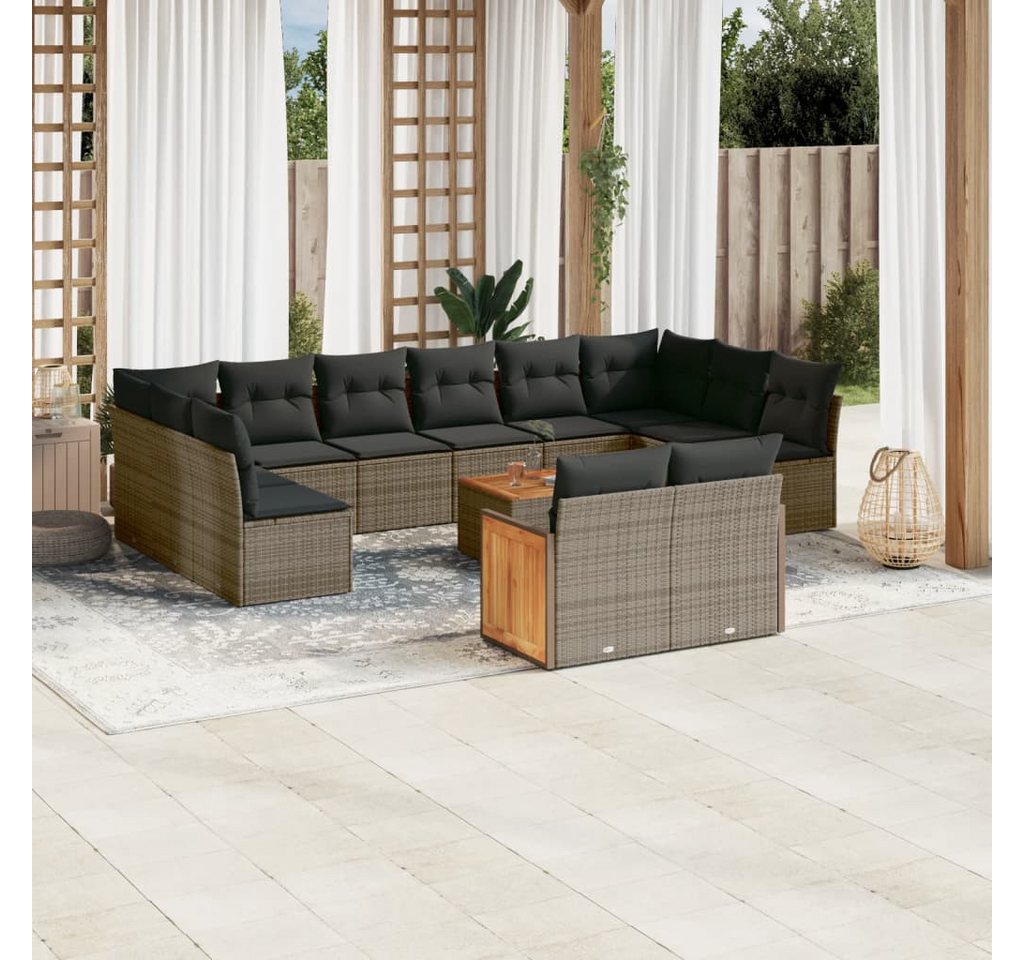 furnicato Garten-Essgruppe 13-tlg. Garten-Sofagarnitur mit Kissen Grau Poly Rattan, (1-tlg) von furnicato