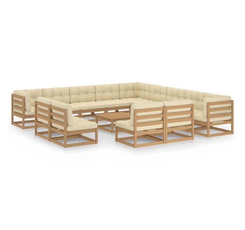 furnicato Garten-Essgruppe 14-tlg. Garten-Lounge-Set mit Kissen Honigbraun Massivholz von furnicato