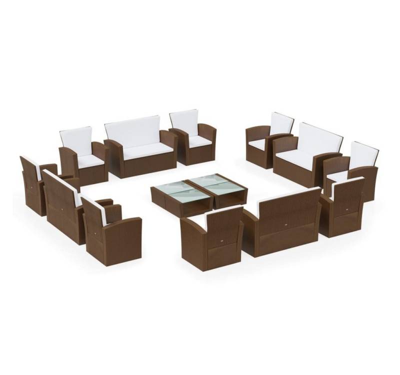 furnicato Garten-Essgruppe 16-tlg. Garten-Lounge-Set mit Auflagen Poly Rattan Braun von furnicato