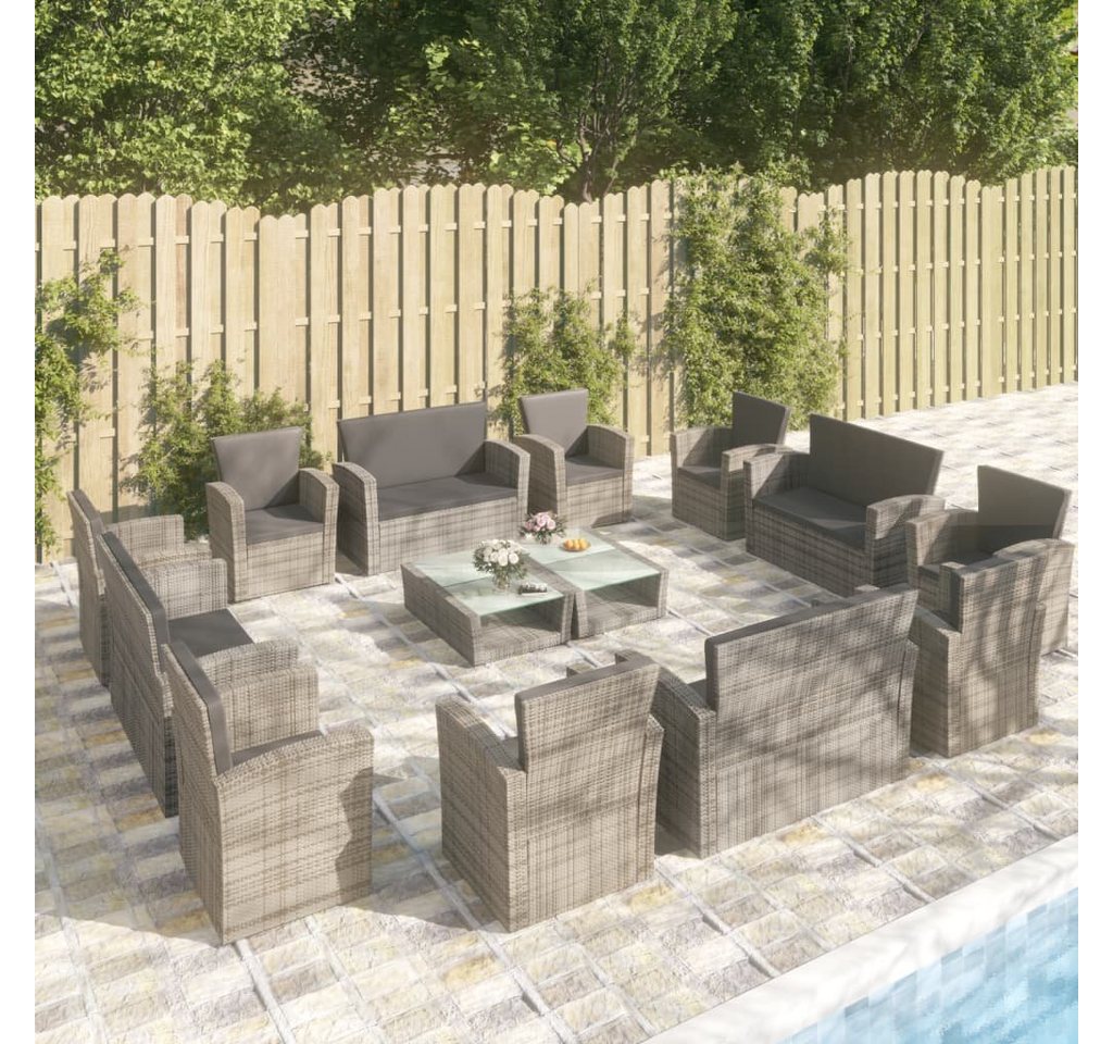 furnicato Garten-Essgruppe 16-tlg. Garten-Lounge-Set mit Auflagen Poly Rattan Grau von furnicato