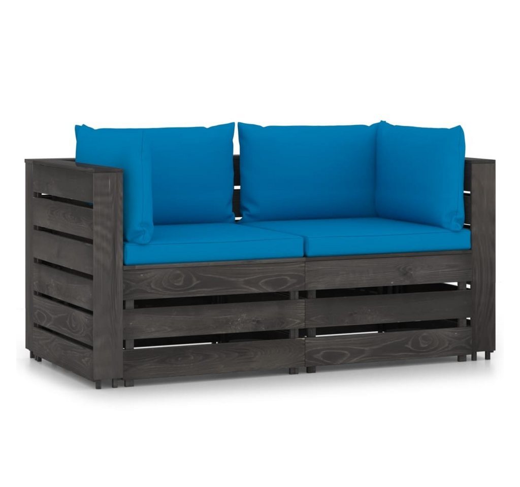 furnicato Garten-Essgruppe 2-Sitzer Outdoor-Sofa mit Kissen Grau Imprägniertes Kiefernholz von furnicato