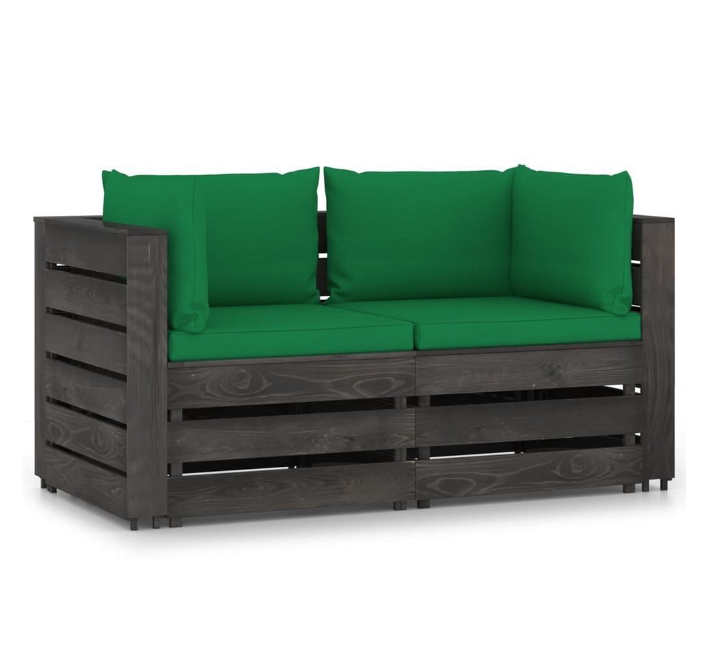 furnicato Garten-Essgruppe 2-Sitzer Outdoor-Sofa mit Kissen Grau Imprägniertes Kiefernholz von furnicato