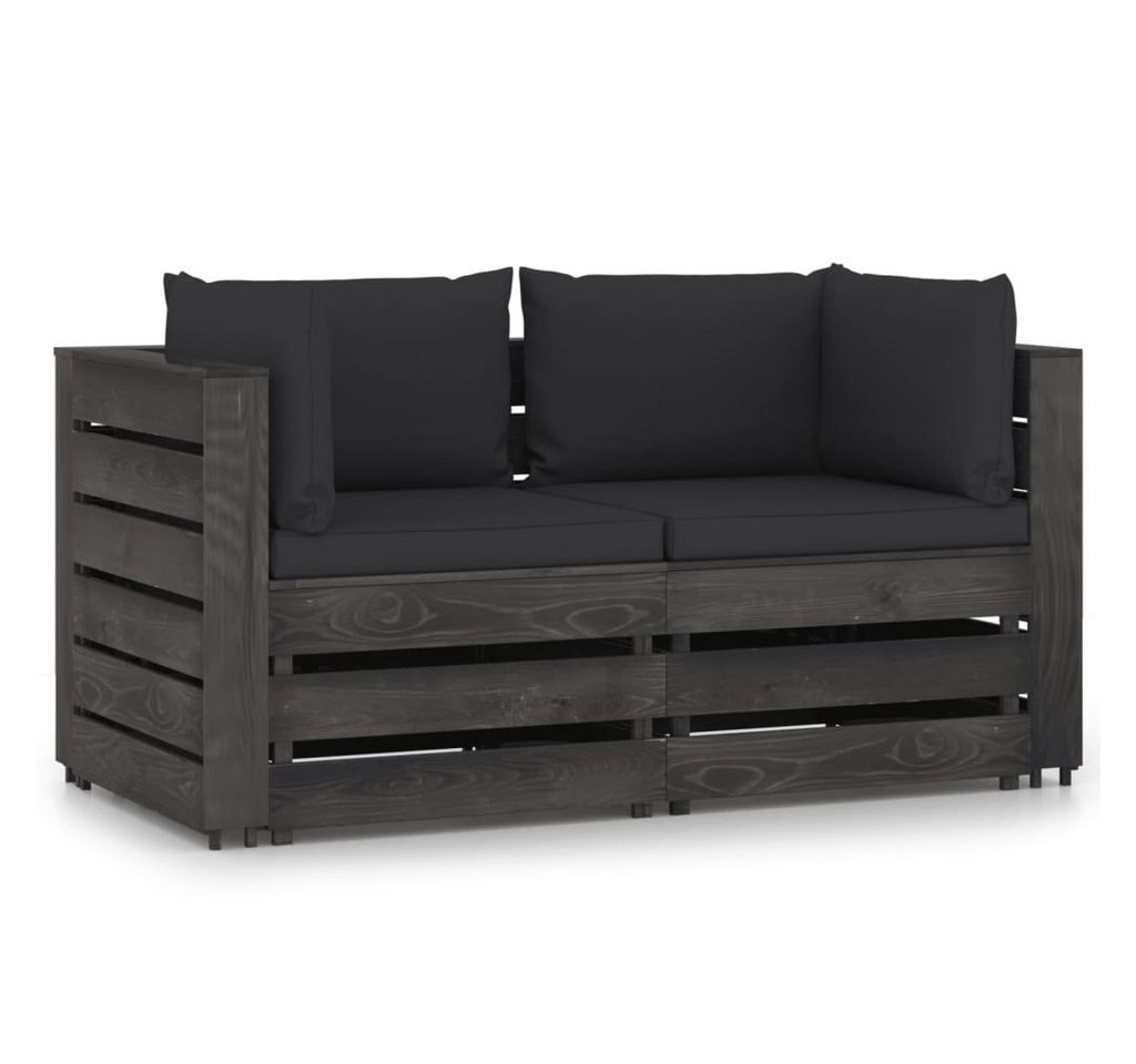 furnicato Garten-Essgruppe 2-Sitzer Outdoor-Sofa mit Kissen Grau Imprägniertes Kiefernholz von furnicato