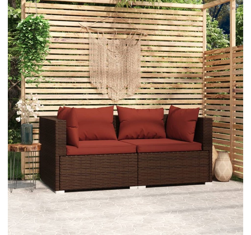 furnicato Garten-Essgruppe 2-Sitzer-Sofa mit Kissen Braun Poly Rattan von furnicato