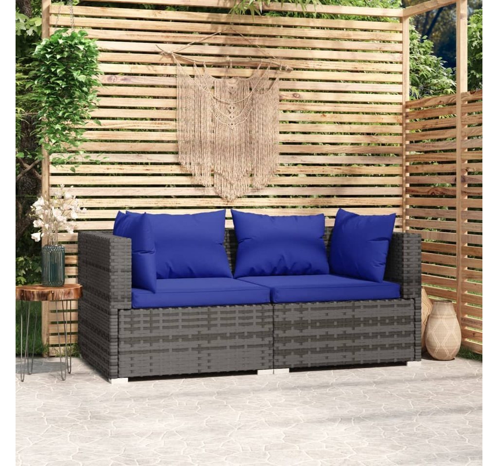 furnicato Garten-Essgruppe 2-Sitzer-Sofa mit Kissen Grau Poly Rattan von furnicato