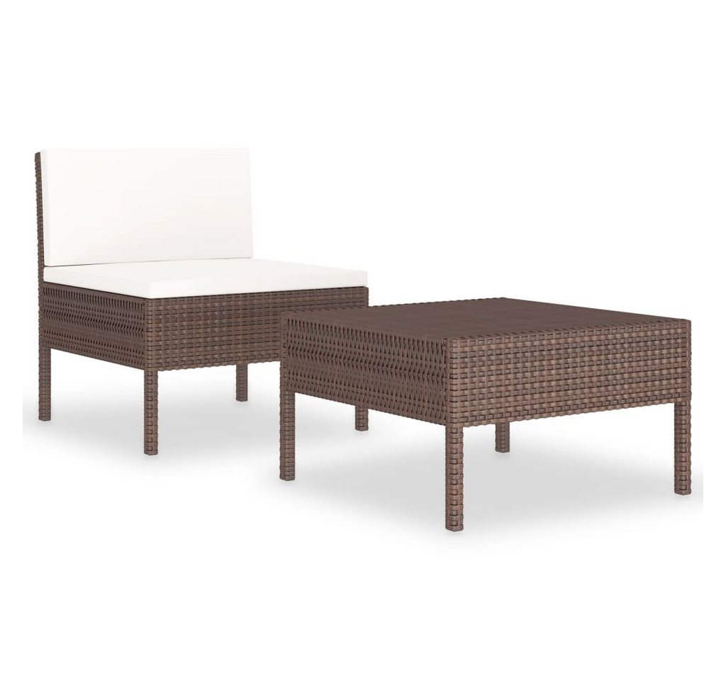 furnicato Garten-Essgruppe 2-tlg. Garten-Lounge-Set mit Auflagen Poly Rattan Braun von furnicato