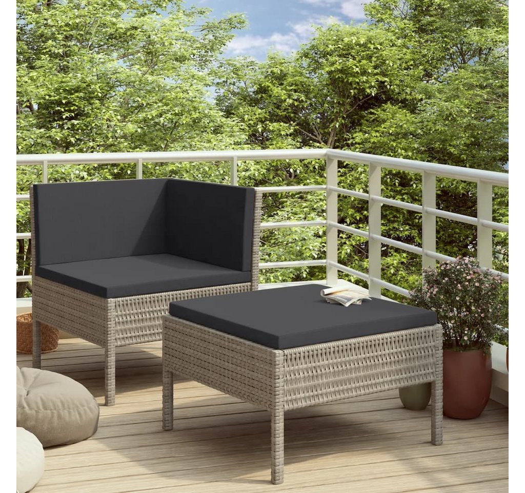 furnicato Garten-Essgruppe 2-tlg. Garten-Lounge-Set mit Auflagen Poly Rattan Grau von furnicato